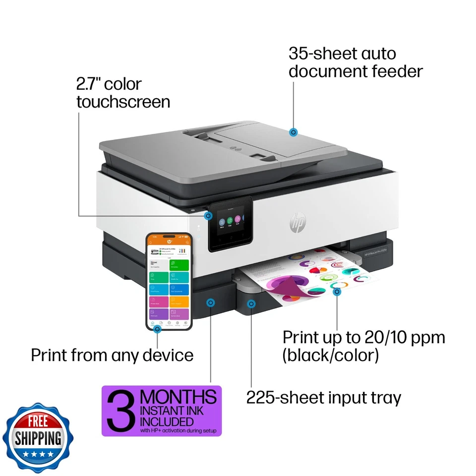 HP OfficeJet Pro 8125e Wireless All-in-One Color Inkjet Printer, Print, scan, - Image 3 of 4