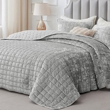 Velvet Quilt Set King Size - Luxury Velvet Comforter Bedding Set 3 Pieces, So...