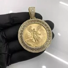 Medallion Men's Pendant in Round Cut 2Ct Moissanite 14K Yellow Gold Plated