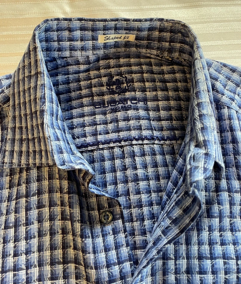 Camisa para hombre Bugatchi ajuste en forma M azul medio manga larga usada solo dos veces Foto 2 de 4