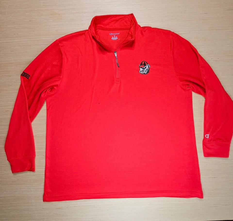 Chaqueta Pullover Georgia Bulldogs Champion Hombres XL Roja Cuarto Cremallera Ligera Foto 2 de 4