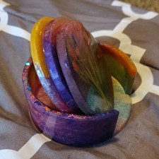 Handmade Multicolor Floral Resin Round Coaste...