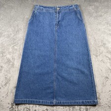 VTG Denim Maxi Skirt Womens Sz 10P Blue Pockets Jean 90s Cowgirl Boho Festival