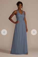 David s Bridal Steel Blue Mesh Long Dress Crisscross Back STYLE W10974 Size 18