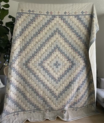Vintage Trip Around The World Quilt 104x104 Blue Floral King