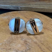 Vintage Swank Cufflinks Gold Tone Mother of Pearl Classic Mens Jewelry