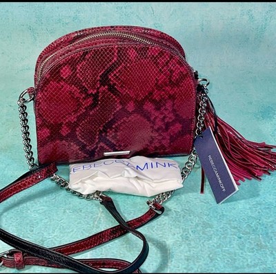 Rebecca Minkoff Sunday Half Moon Crossbody Purse Chain Bag Red Snake Leather NWT