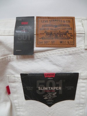 Levi's 501 SLIM TAPER Jeans Hose W 32 /L 30 Weiß FRESH LEAVES Justin Timberlake!