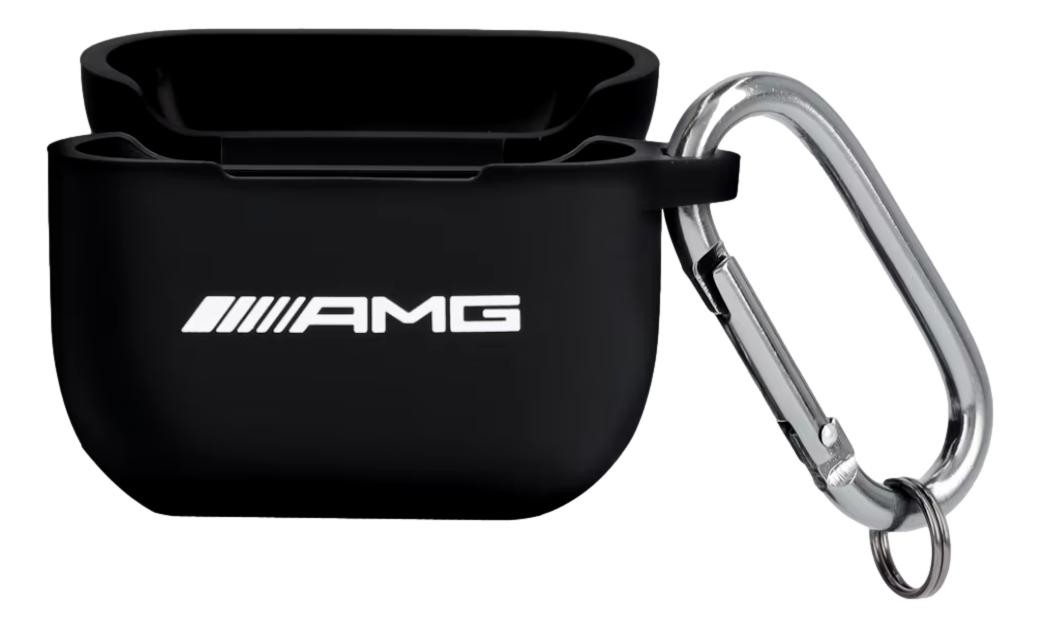 Housse AirPods 3 Mercedes noire finition cuir luxe avec logo métal