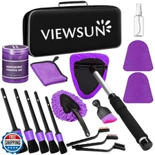 Viewsun Windshield Cleaner Tool, 17Pcs Purple Car Interior Cleaning Kit, Deta