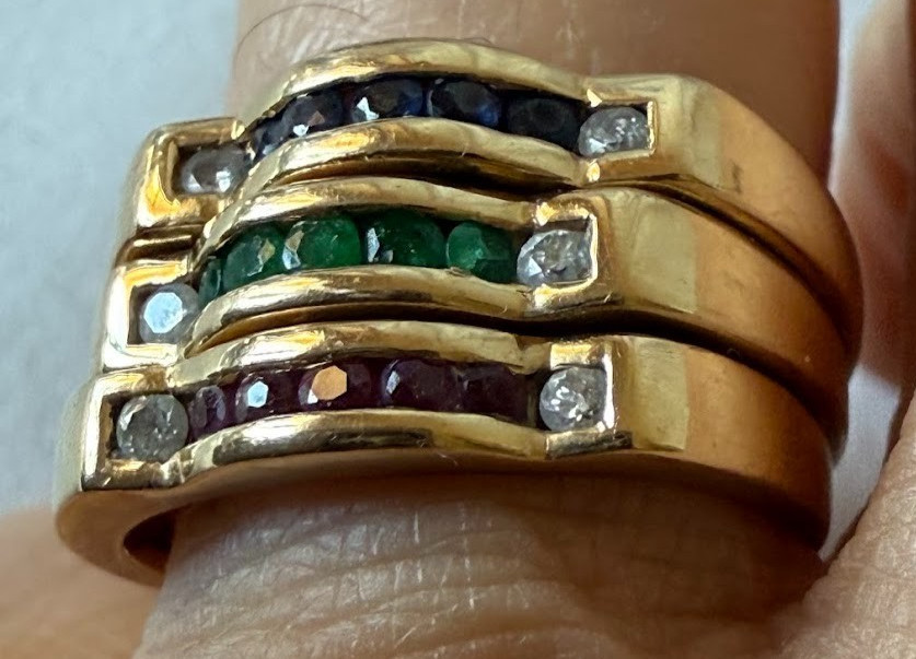 14K Yellow Gold 3 Ring Set Stackable Sapphire Rub… - image 2