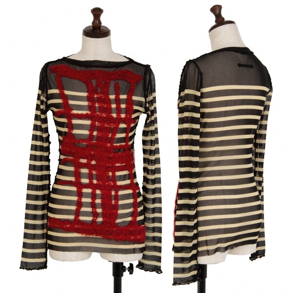 Jean Paul GAULTIER FEMME Knit Woven Stirped Mesh Top Size 40 Jean Paul GAULTIER FEMME Knit Woven Stirped Mesh Top Size 40