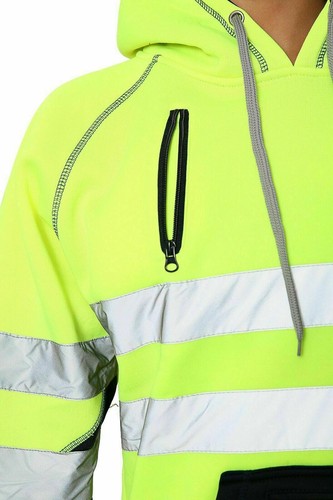 Hi Viz Vis High Visibility Jacket 3 Zips Hoodie Work Zip Hooded Top SweatShirts - Picture 10 of 11