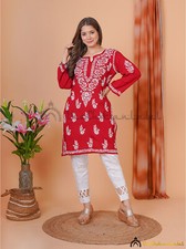 Maroon Modal Cotton Chikankari Tunic Top Lucknow Chikankari Handmade Aiza Top
