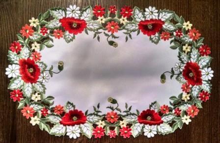 Doily Boutique Table Runner, Doily, Mantel Scarf with Red Poppy Flowers - Picture 25 of 50