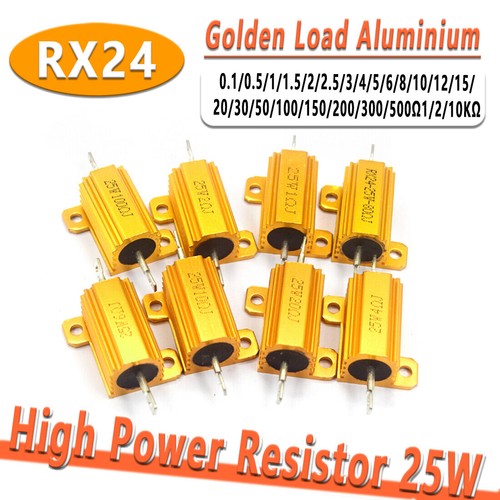 RX24-25W 1 2 3 5 10 20 50 100 Ohm Golden Aluminum Shell High-Power Load Resistor - Picture 4 of 13