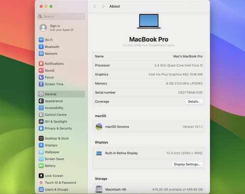 Apple MacBook Pro Retina 13.3" 2019 512GB SSD 8GB Ram 2.4GHz Core i5 Space Grey - Afbeelding 17 van 17