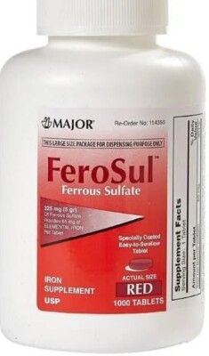 Major FeroSul 325 mg Ferrous Sulfate Iron Supplement - 1000 Red Tablets | Feosol