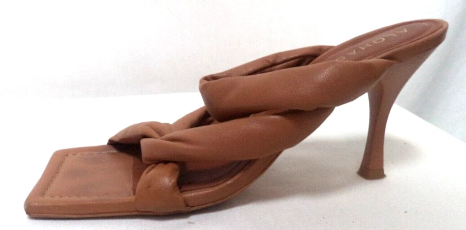 Alohas Twist Strap Cuero Marrón Tacones Sandalias Puntera Cuadrada España Talla 38 7.5 Foto 2 de 4