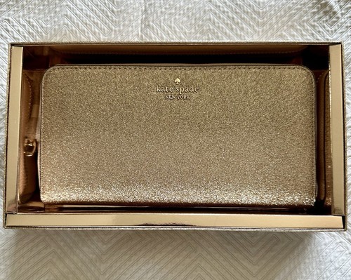 Kate Spade New York Glimmer Boxed Large Continental Wallet Gold Glitter - Picture 3 of 5