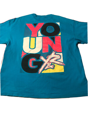 Young Reckless Colorful Graffiti Art T-Shirt Men s XL Aqua Pink Yellow 90s VTG