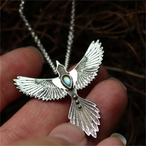 Tibetan Silver Phoenix Opal Pendant Necklace - Picture 1 of 2