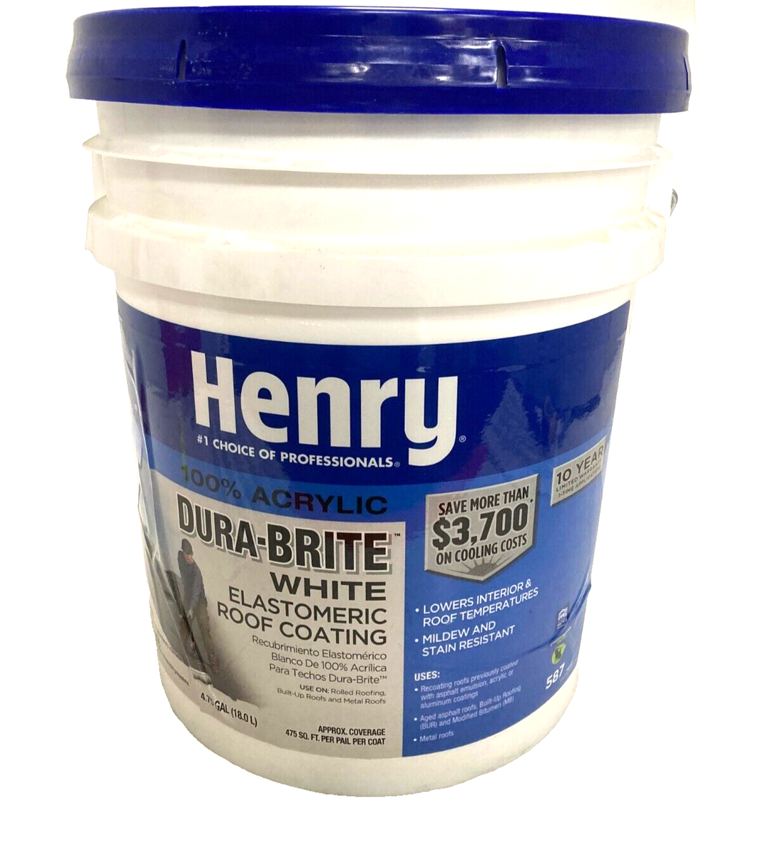 Henry 587 Roof Coating Dura-Brite White 100% Acrylic Elastomeric