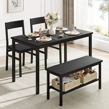 4pcs Dining Table Set for 4 Kitchen Table Set with Bench & Chairs ,Storage Rack