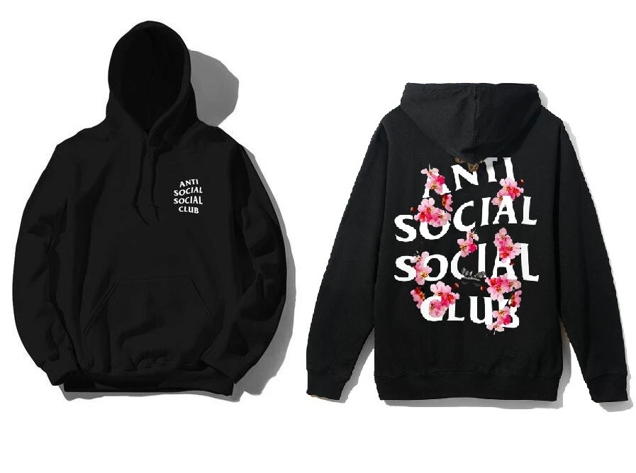 DS Anti Social Social Club ASSC White logo Kkoch Black flower Hoodie in hand