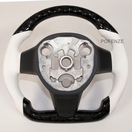 Leather Carbon Flat Fiber Steering Wheel For Tesla Model 3 Model Y 2016+ White - Picture 4 of 7