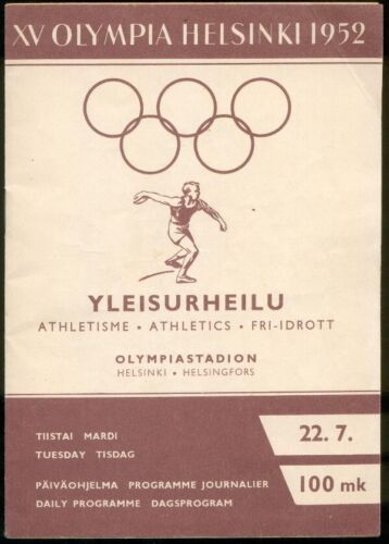 Programme Officiel Jeux Olympiques Helsinki 1952 - Athlétisme - 22.07.1952 - Photo 1 sur 6