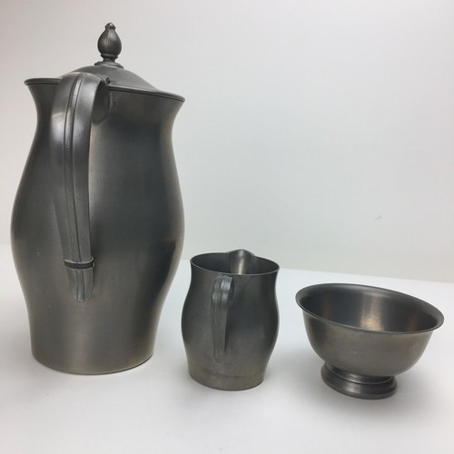 3er Set Vintage International Zinn Teekanne Kaffee Milchkännchen Zuckerdose - Bild 9 von 12