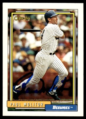 1992 O-Pee-Chee Paul Molitor Auto Milwaukee Brewers #600 COA OPC Card Signed