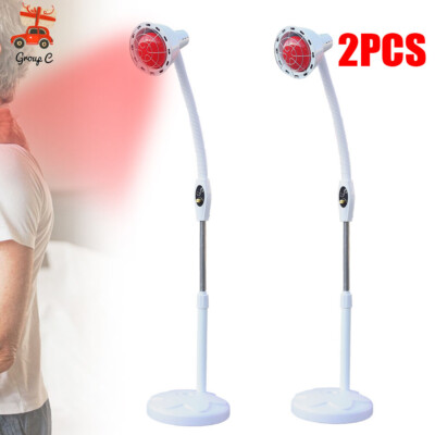 2PCS IR Infrared Red Heat Therapy Light Therapeutic Lamp Floor Stand Pain Relief