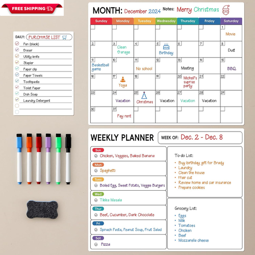 Magnetic Dry Erase Calendar for Refrigerator, 3 Pack-Monthly, Weekly, Daily Magn - Picture 7 of 11