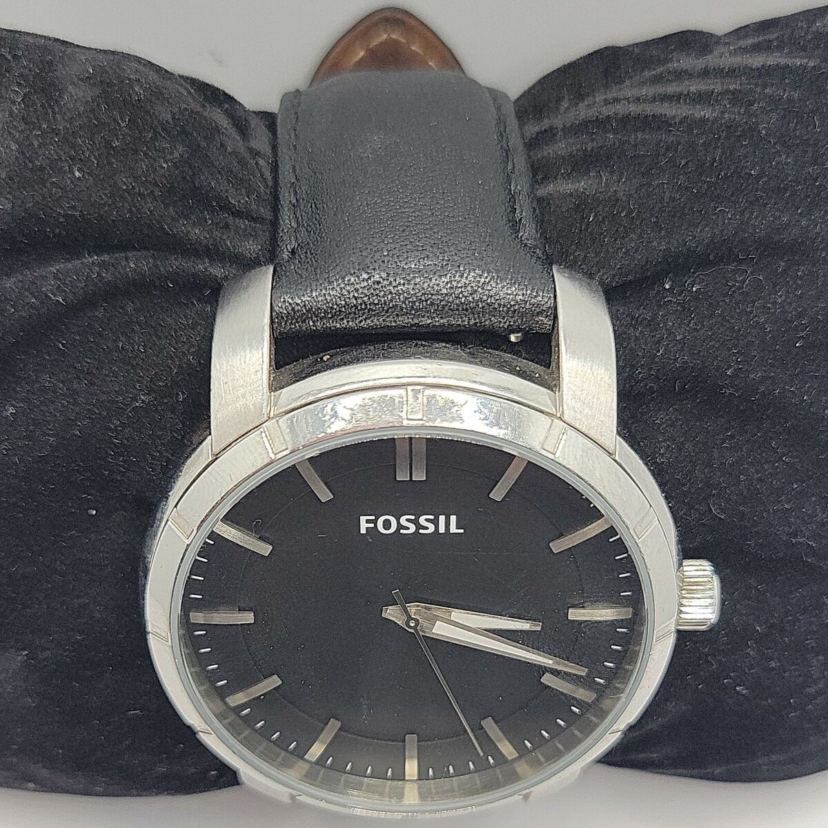 Fossil BQ1284 Men's Black Leather Analog Dial Quartz Genuine Fossil BQ1284 Men's Black Leather Analog Dial Quartz Genuine