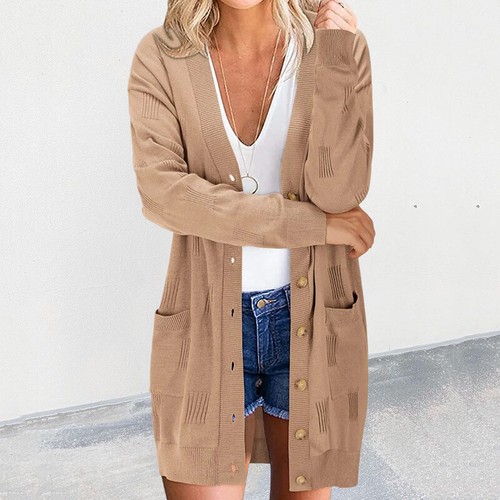Einreihiger Damen-Strickpullover mit V-Ausschnitt lose langärmelige Strickjacke - Bild 14 von 21
