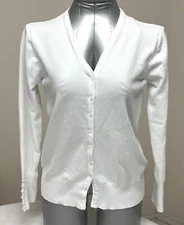 Cielo Sweater Button Front Long Sleeve Lightweight Cardigan White Size L