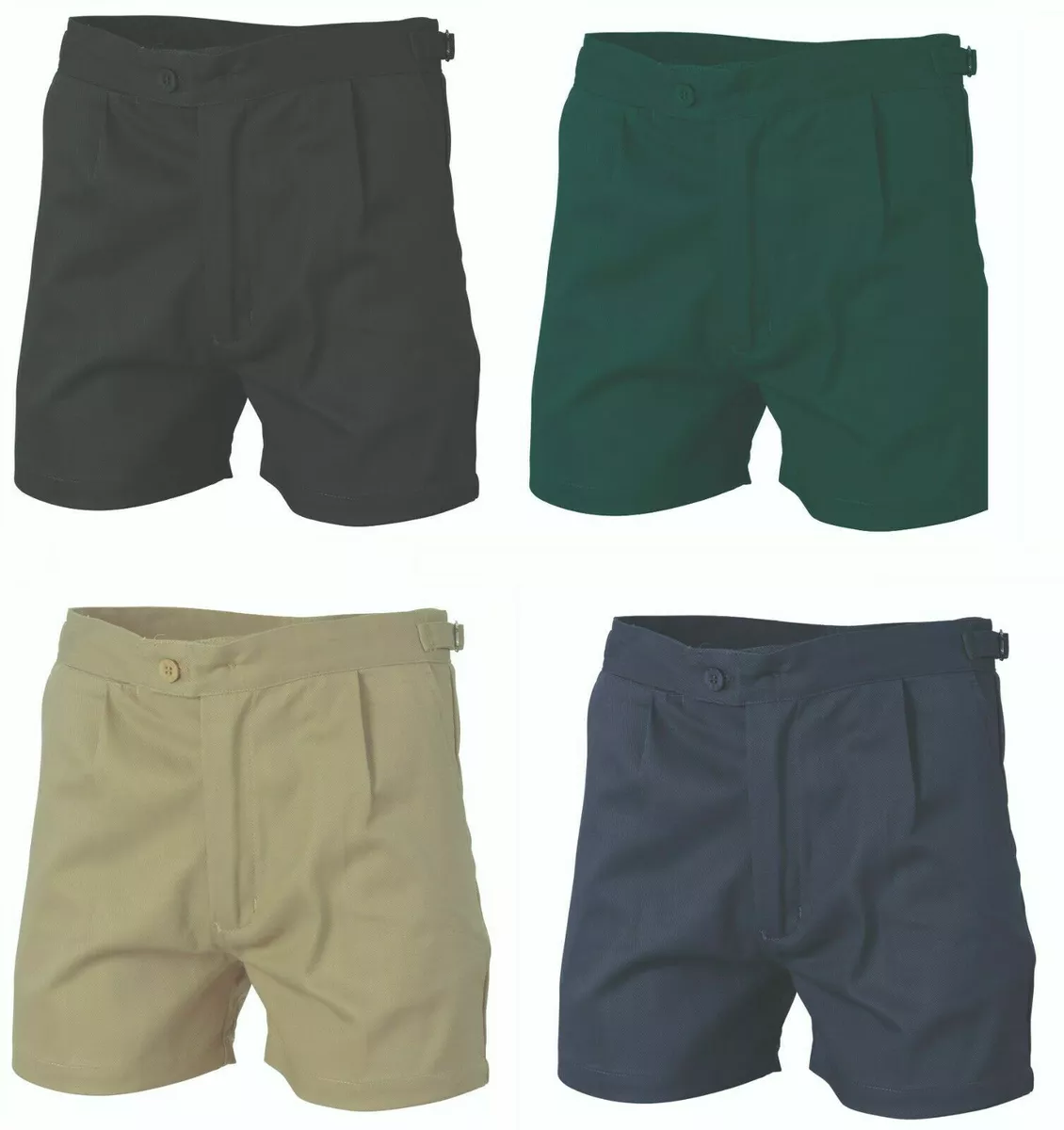 DNC workwear HeavyWeight Cotton Drill Utility Work Shorts Pleat Front Adjust Tab