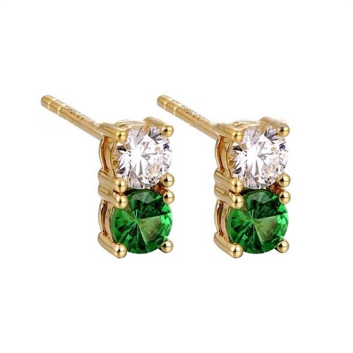 Pure 18K Yellow Gold Natural Tsavorite Lab Grown Diamond Square Stud Earrings - Picture 8 of 12