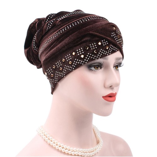 African Women Hijab Hat Muslim Velvet Rhinestone Head Scarf Wrap Bonnet Cap Arab - Picture 15 of 28