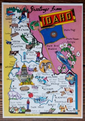 USA Karte Postkarte 1995 - Grüße aus IDAHO The Gam State - Mountain West Print