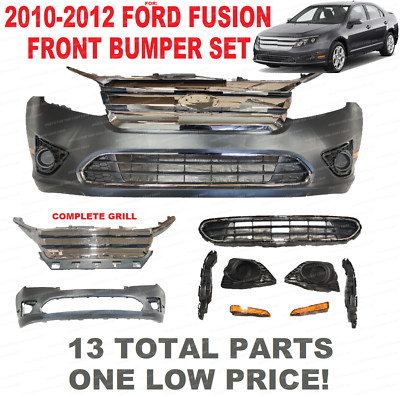 Front Bumper Cover Fascia Kit For 2010-2012 Ford Fusion Sedan 4-Door WITH GRILLS