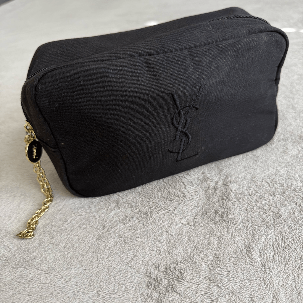 Pochette da polso Yves Saint Laurent YSL profumi nera con logo in tela