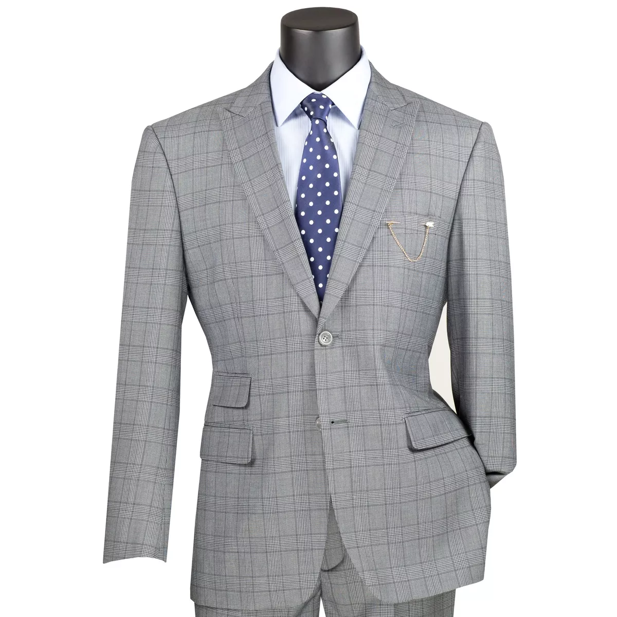 VINCI Men s Light Gray 2 Button Glen Plaid Modern Fit Business Suit NEW