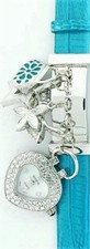 GENEVA SILVER CHARM+CRYSTALS HEART SHAPE,TURQUOISE BLUE PATENT LEATHER MOP WATCH