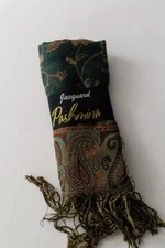 Jacquard Pashmina head scarf green paisley shawl