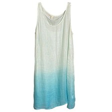 Eileen Fisher Women's Dress Linen A-line Green Blue Ombre Sleeveless Ltwt Sz XL