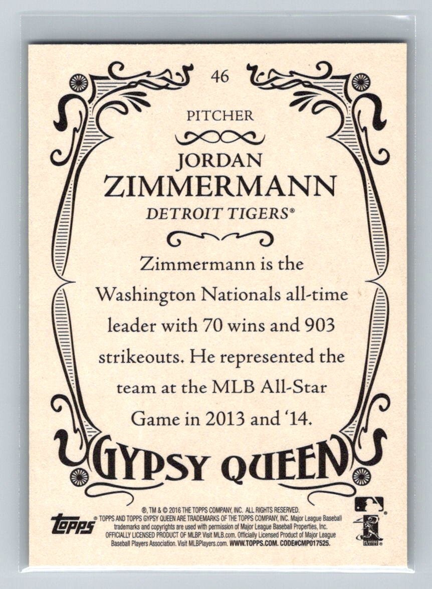 2016 Topps Gypsy Queen #46 Jordan Zimmermann Detroit Tigers Baseball Card