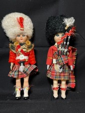 Vintage 1960's Celluloid/Plastic Scottish Guard Dolls, Set of two. Male/Female.